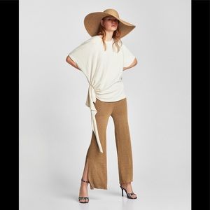 Zara Cream Side-Tie Short Sleeve Top
